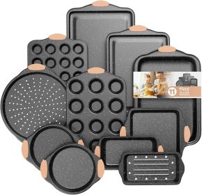 11-Piece Baking Pans Set, Nonstick Bakeware Sets, Oven Pans for Baking with Silicone Handles, Includes Cookie Sheet, Cake Pans, Loaf Pan, Pizza P