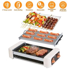 3 In 1 Electric Hot Dog Roller Machine with Grill & Griddle 6-Roller Hot Dog Cooker Smokeless Non-Stick Indoor Outdoor with 3 Temp Levels for BBQ