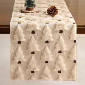 13x108 Inch Soft Plush Faux Fur Jacquard Beige Christmas Tree Table Runner