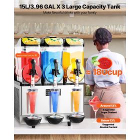 Commercial Frozen Drink Maker, 15Lx3 Triple Tank Slushy Machine, 180 Cups Stainless Steel Margarita Smoothie Frozen Drink Machine