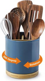 3 Compartment Utensil Holder, Extra Large Utensil Crock, Stable Ceramic Utensil Organizer