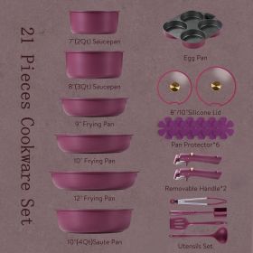 21pcs Pots and Pans Set, Nonstick Cookware Set Detachable Handle, Induction Kitchen Cookware Sets Non Stick with Removable Handle, RV Cookware Se