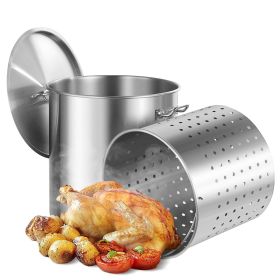 Stainless Steel Stockpot, 84 Quart Large Cooking Pots, Cookware Sauce Pot with Basket, Lid, and Handle, Heavy Duty Commercial Grade Stock Pot
