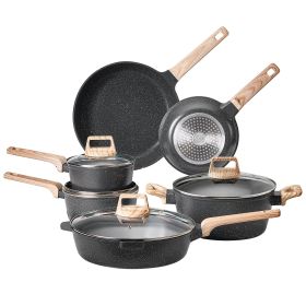 17 Piece Pots and Pans Set Nonstick, Granite Cookware Set, Induction Cookwares, Kitchen RV Cooking Sets with Frying, Sauce, Saute, Tempered Glass