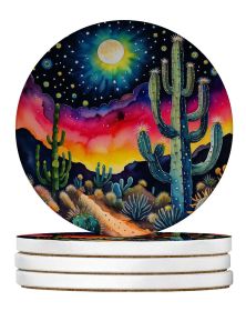 Colorful Queen of the Night Cactus Large Sandstone Coasters Pack of 4 Absorbent Round Coasters Decor Gifts for Men or Women, 4 in, Multicolor