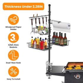 Standing BBQ Storage Caddy, Large Capacity Griddle Organizer With Multi-Size Baskets, Tool Hooks & Windproof Paper Towel Holder, Easy Assembly Fo (Option: Back)